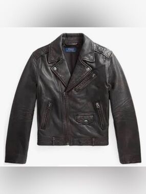 Polo Ralph Lauren Kids Leather Moto Jacket 5T Black Biker Genuine Leather